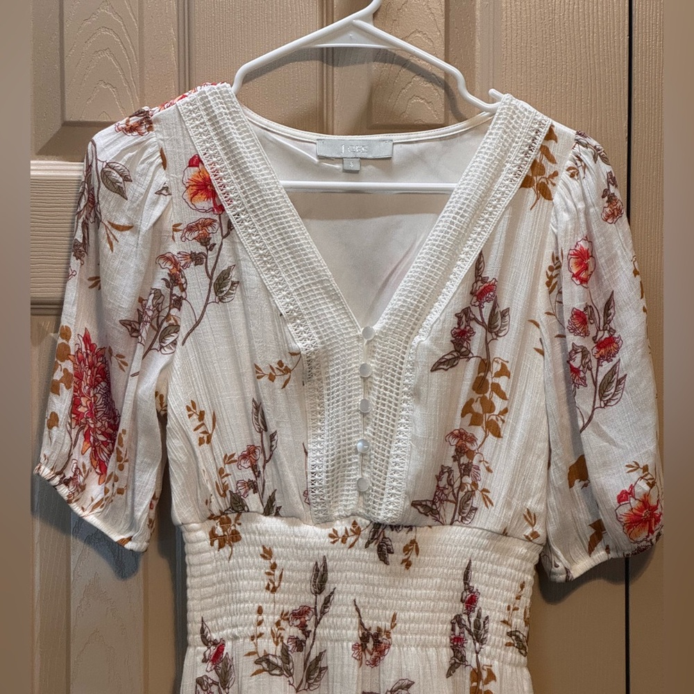 J Gee Floral White Maxi Dress Size Small Romantic Boho Feminine V-Neck Floral - Picture 3 of 8